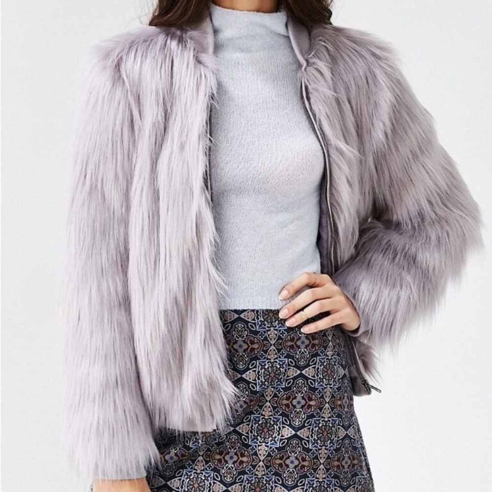 Silence + Noise Gray Faux Fur Jacket